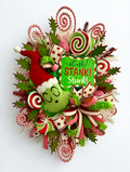 Whimsical Green Monster “Stink! Stank! Stunk!” Christmas Wreath